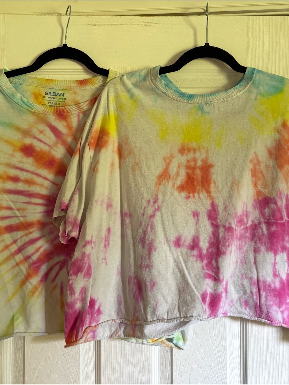 Gildan Tie-Dye Crop Tee — Pink, Orange, Yellow, Blue